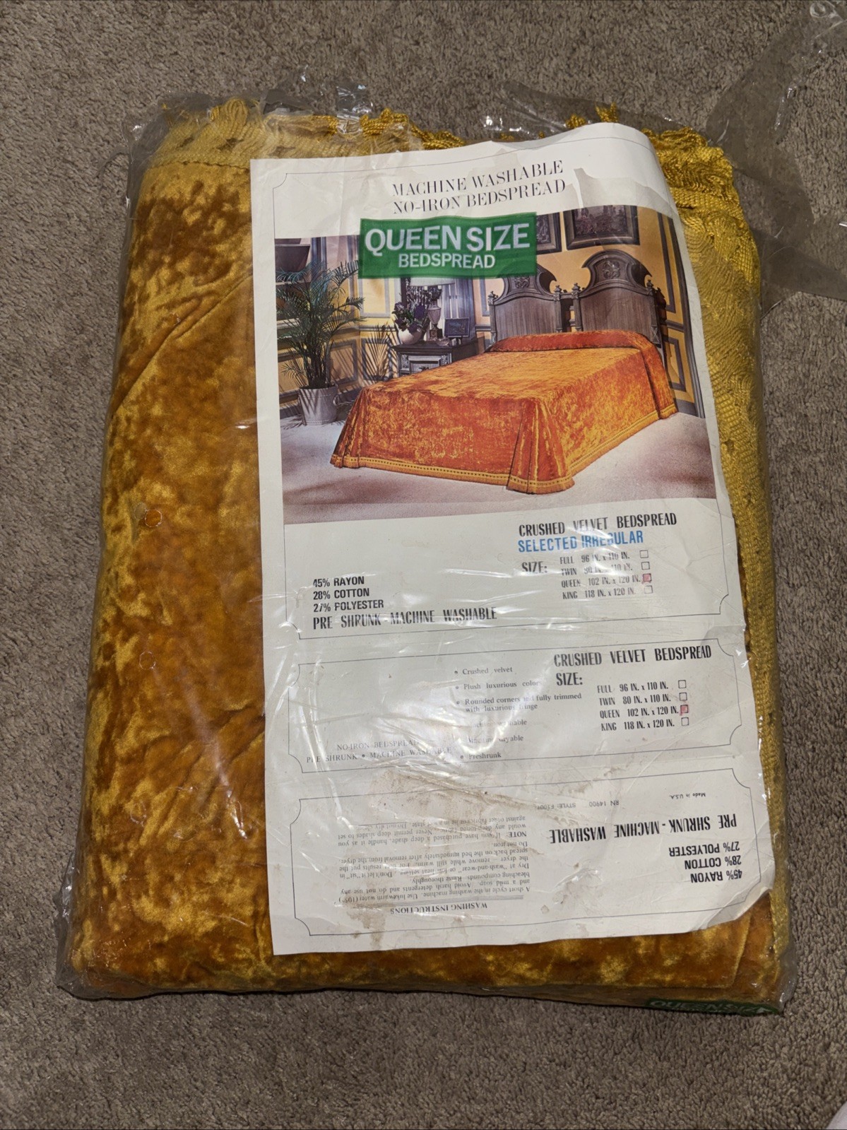 Vintage Crushed Velvet Gold Bedspread From the 60/70’s New