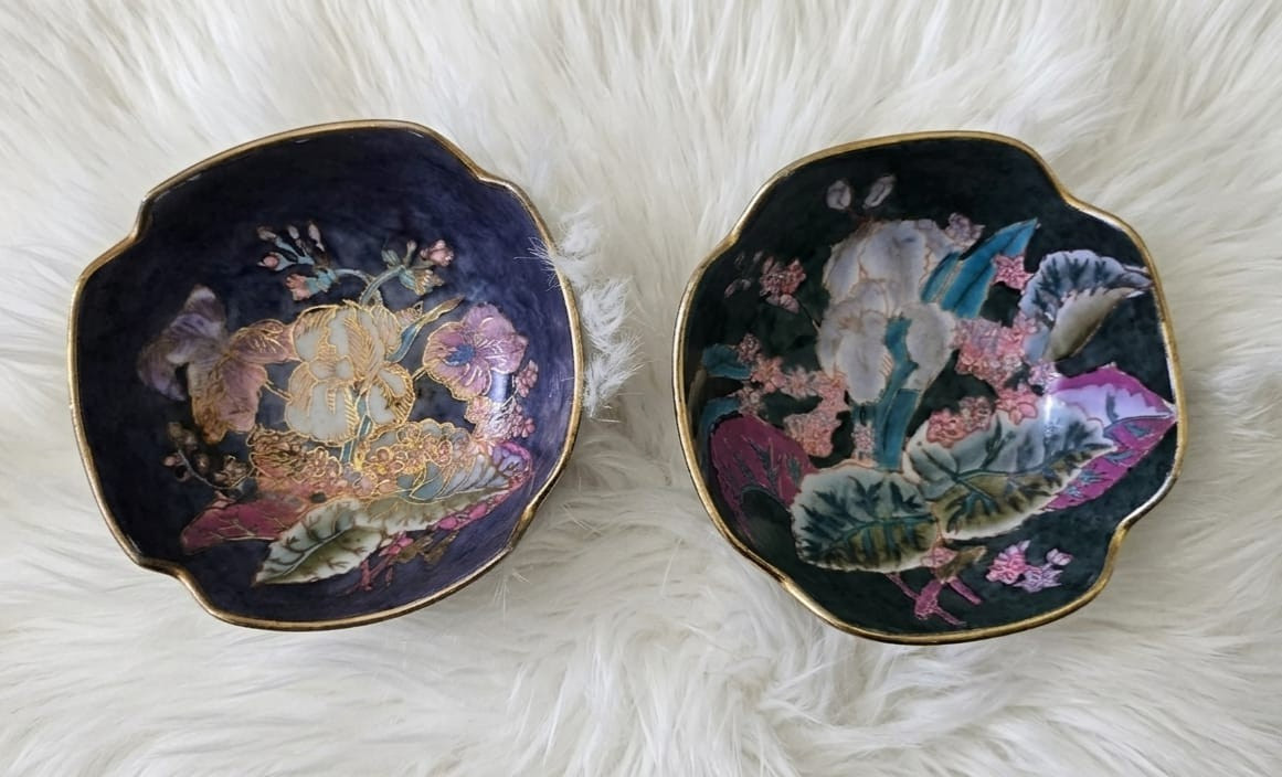 2 Vintage Toyo Porcelain Hand Painted Gold Trim Green Chinese Decorative Bowl 2 Vintage Toyo Porcelain Hand Painted Gold Trim Green Chinese Decorative Bowl