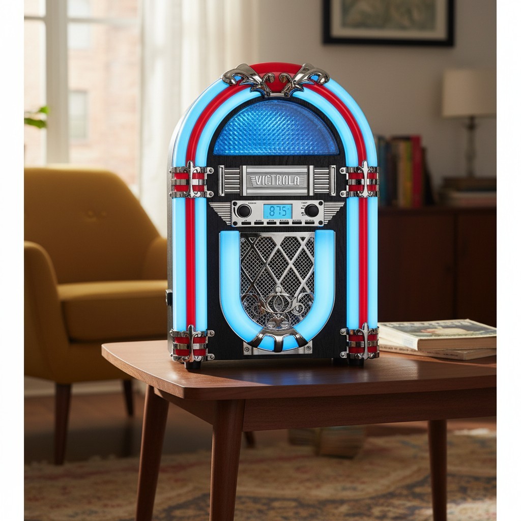 Redding Bluetooth Jukebox: Retro 50's Design with Color-Changing LED & Radio