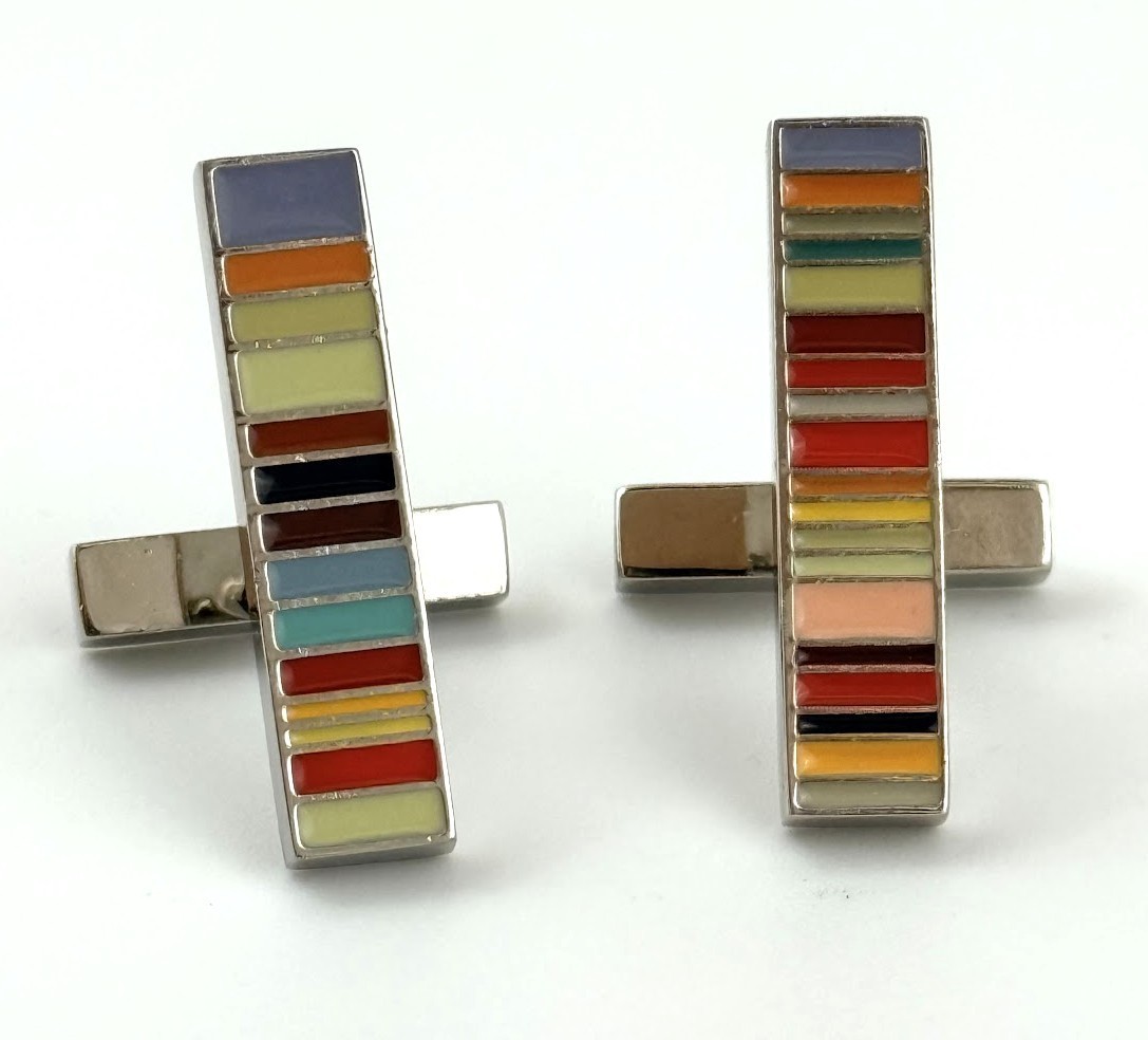 Paul Smith Multicolor Stripe Cufflinks Silver Tone Designer Mens Rainbow