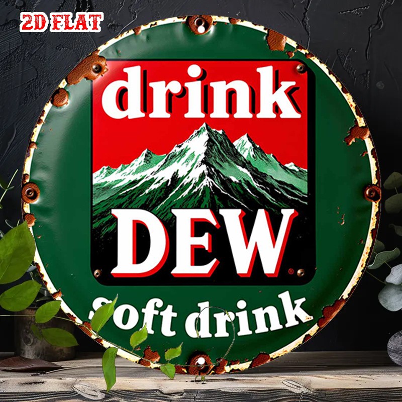 1pc Vintage Drink Dew Mountain Decor Round Tin Metal Signs - Red & Green Retro B 1pc Vintage Drink Dew Mountain Decor Round Tin Metal Signs - Red & Green Retro B