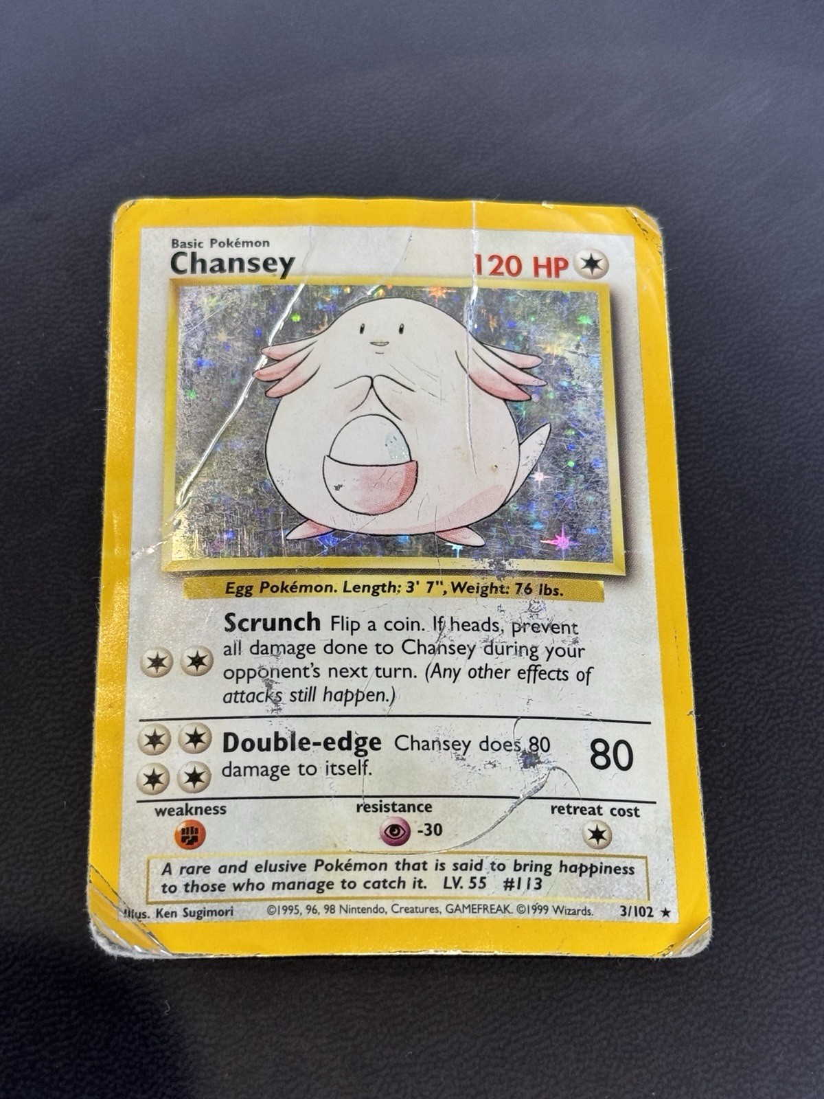 Pokémon TCG Chansey 3/102 Holo Rare Base Set Card Damaged