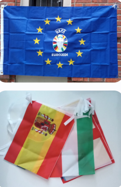 2 EUROS: 1 EURO-2024 FLAG (3X5 FT) + 1  EURO-2021 FLAGS ON A STRING $45.00