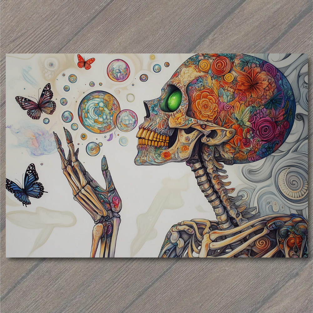 POSTCARD Skeleton Butterfly Rainbow Cloud Bubble Surreal Colorful Trippy Emo POSTCARD Skeleton Butterfly Rainbow Cloud Bubble Surreal Colorful Trippy Emo