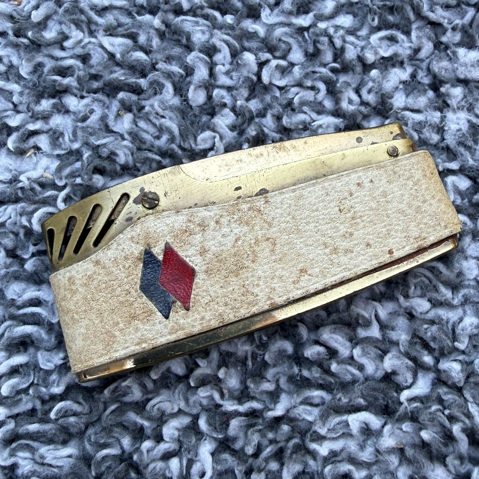 Vintage Made Japanese Gold Tone Pocket Lighter Tan Leather Wrap Mid-Century