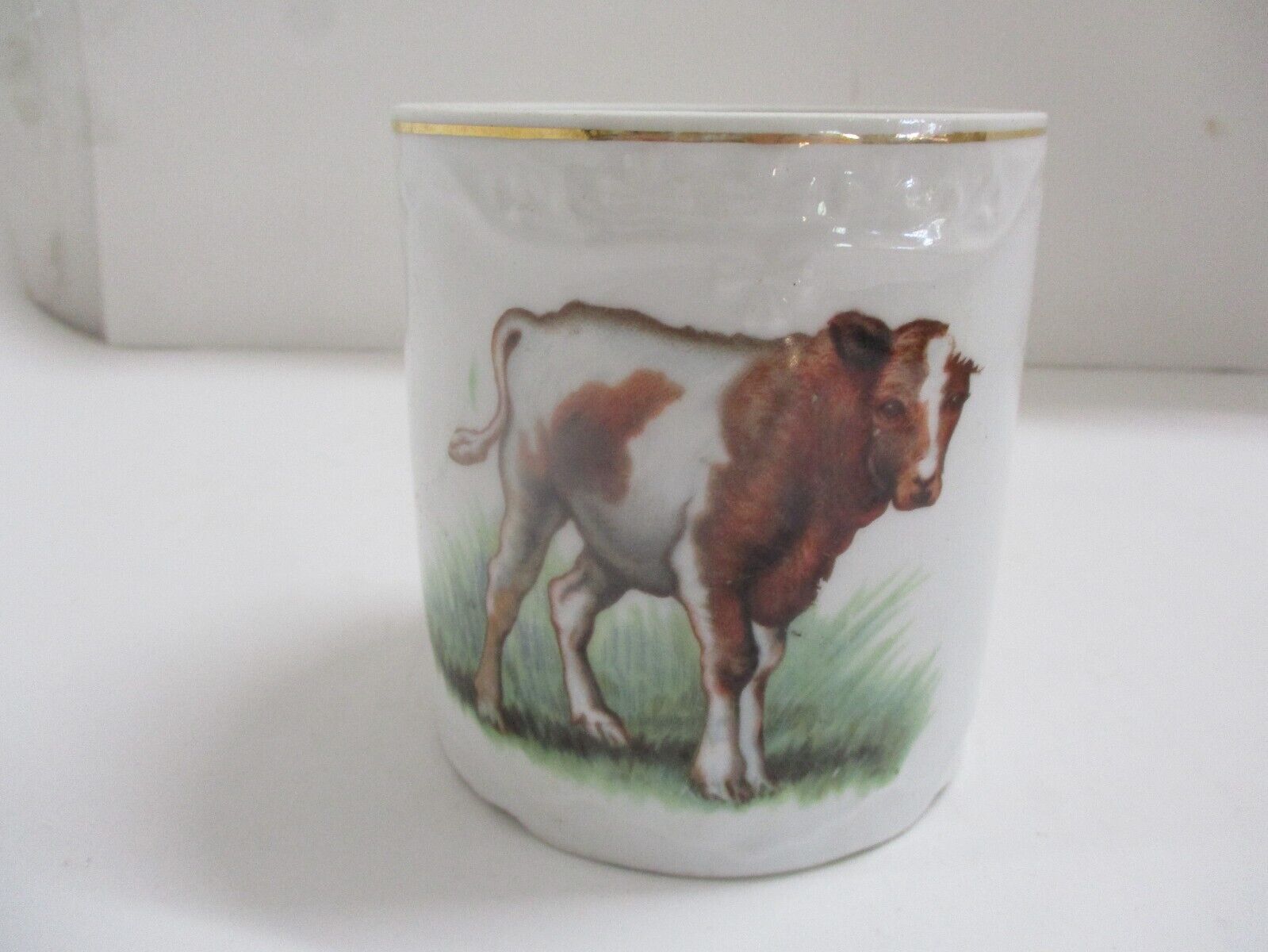 Vintage Porcelain Cow Design Cup Toothbrush Holder