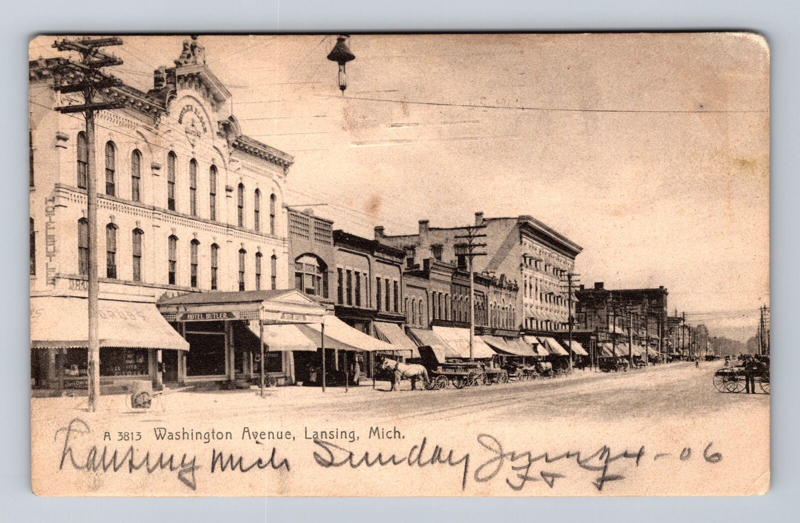 Lansing MI-Michigan, Washington Avenue, Hotel, Antique, Vintage c1906 Postcard