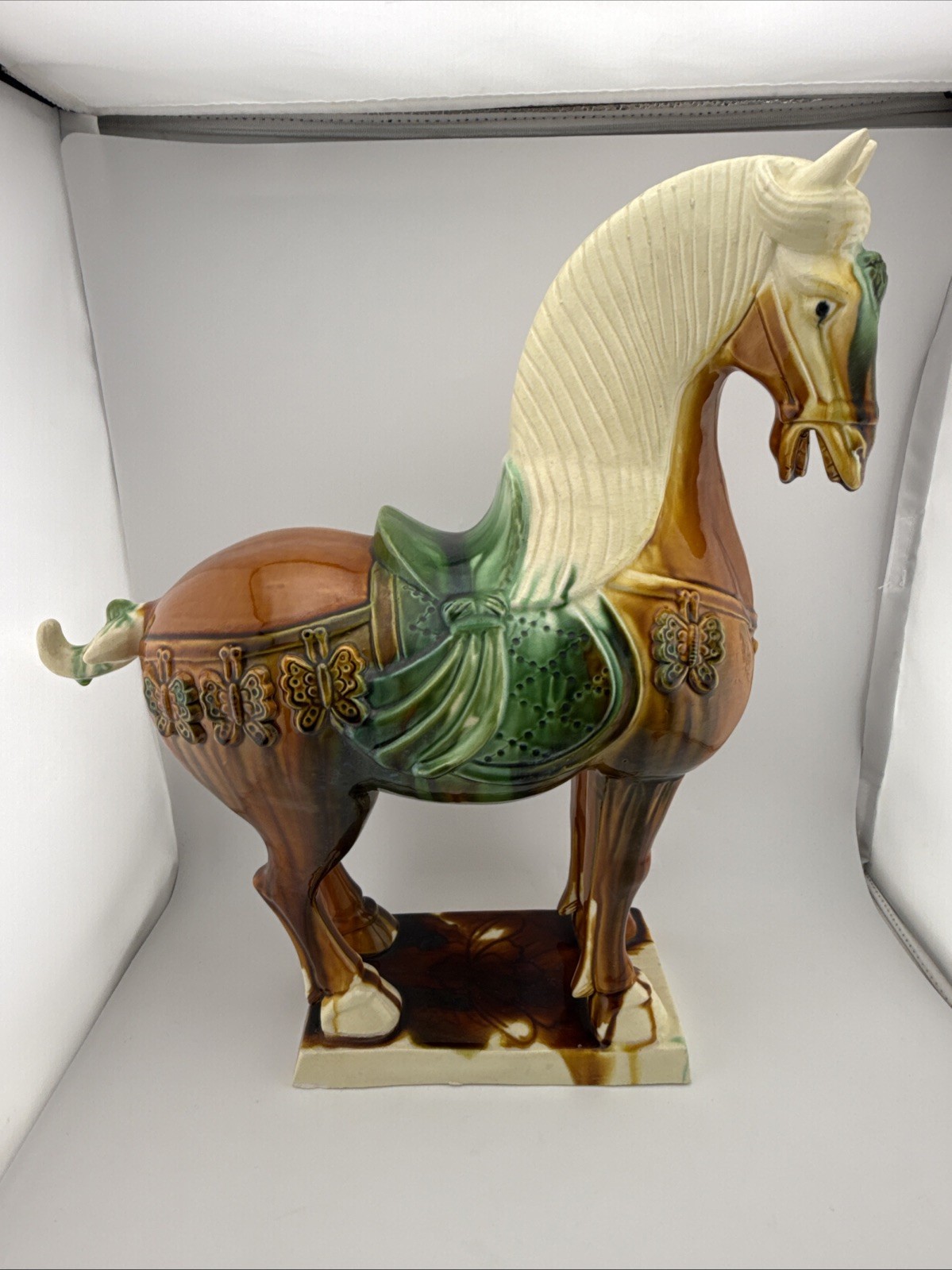 Large 17” Vintage Japanese Art Pottery Ceramic Horse Statue Hand Painted