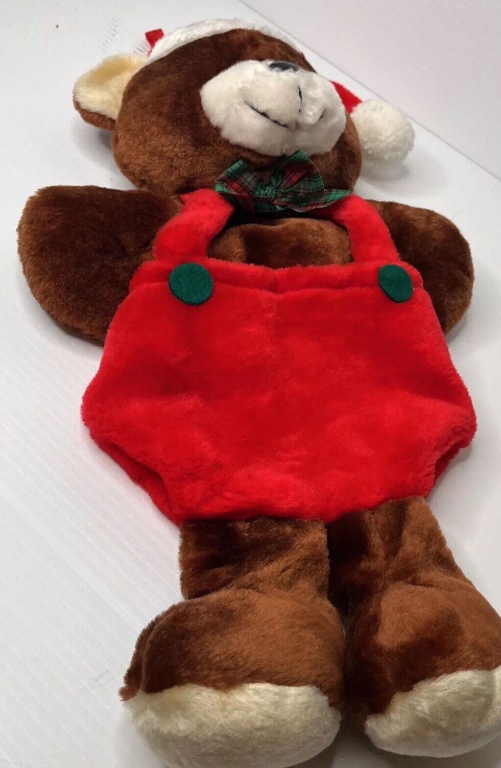 Vintage 80s Santa\'s Best Rennoc 3D Brown Teddy Bear Plush Christmas Stocking 21\