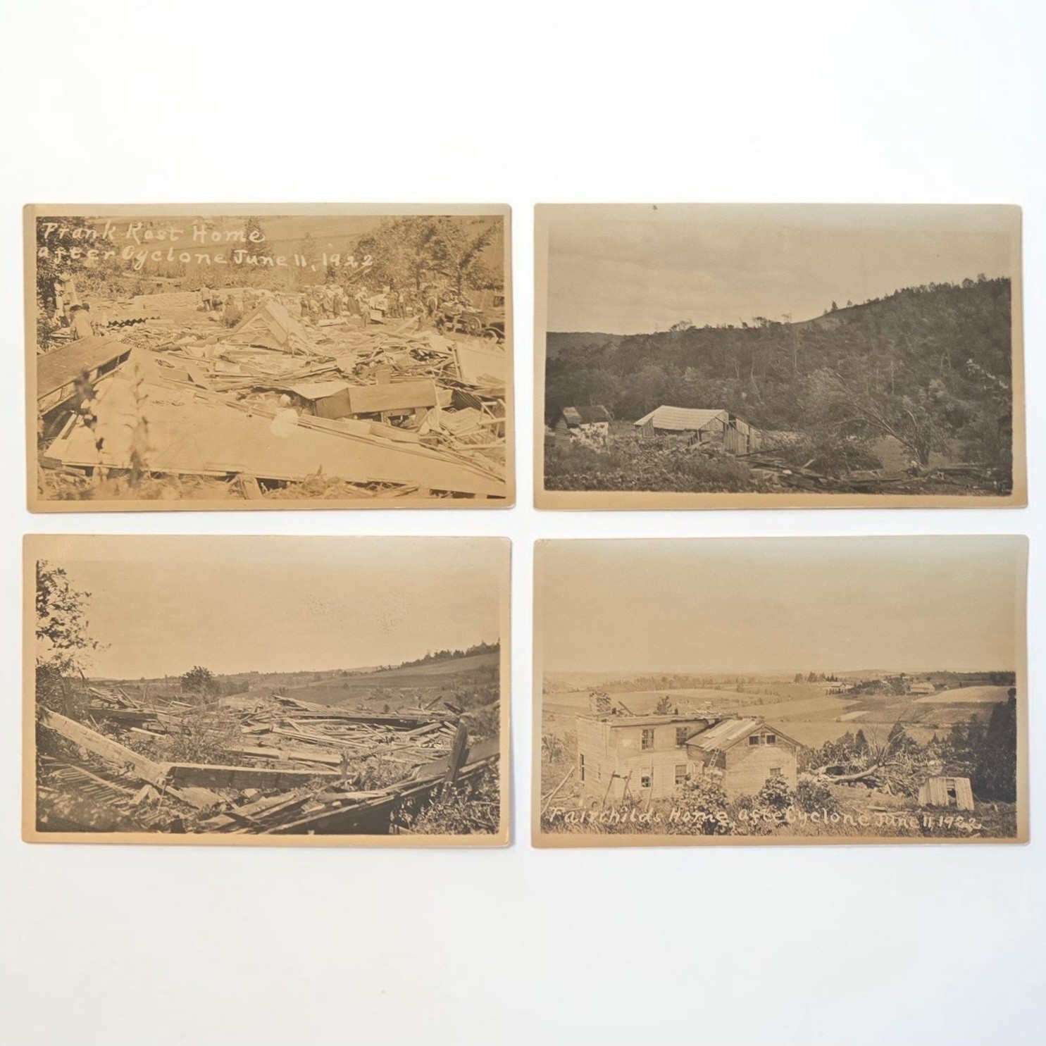 Lot of 4 RPPC Postcards Cyclone Aftermath Dushore PA 6/11/1922 Storm Damage Lot of 4 RPPC Postcards Cyclone Aftermath Dushore PA 6/11/1922 Storm Damage