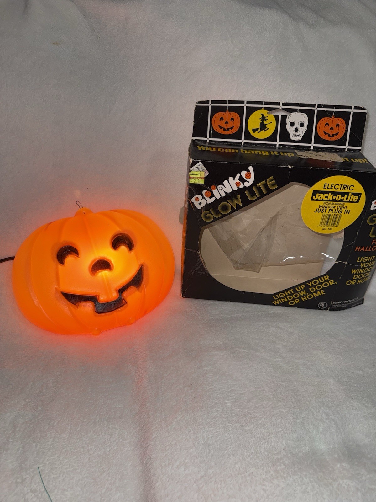 Vintage Blinky Glow Lite Giant Electric Pumpkin Halloween Window Light Boxed USA Vintage Blinky Glow Lite Giant Electric Pumpkin Halloween Window Light Boxed USA