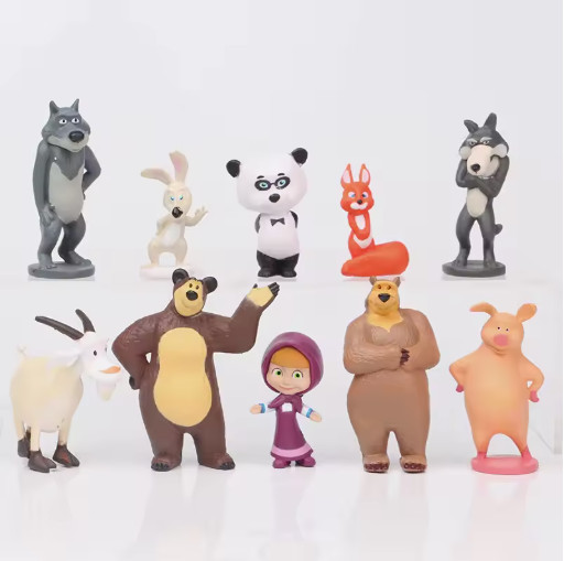 10pcs Cartoon Girl & Bear Figure Set Kids Toy Dolls