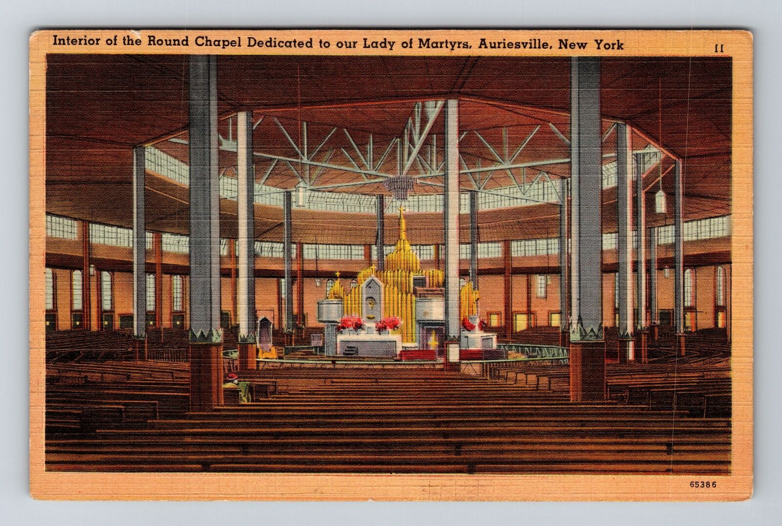 Auriesville NY-New York, Interior to Round Chapel Vintage Souvenir Postcard