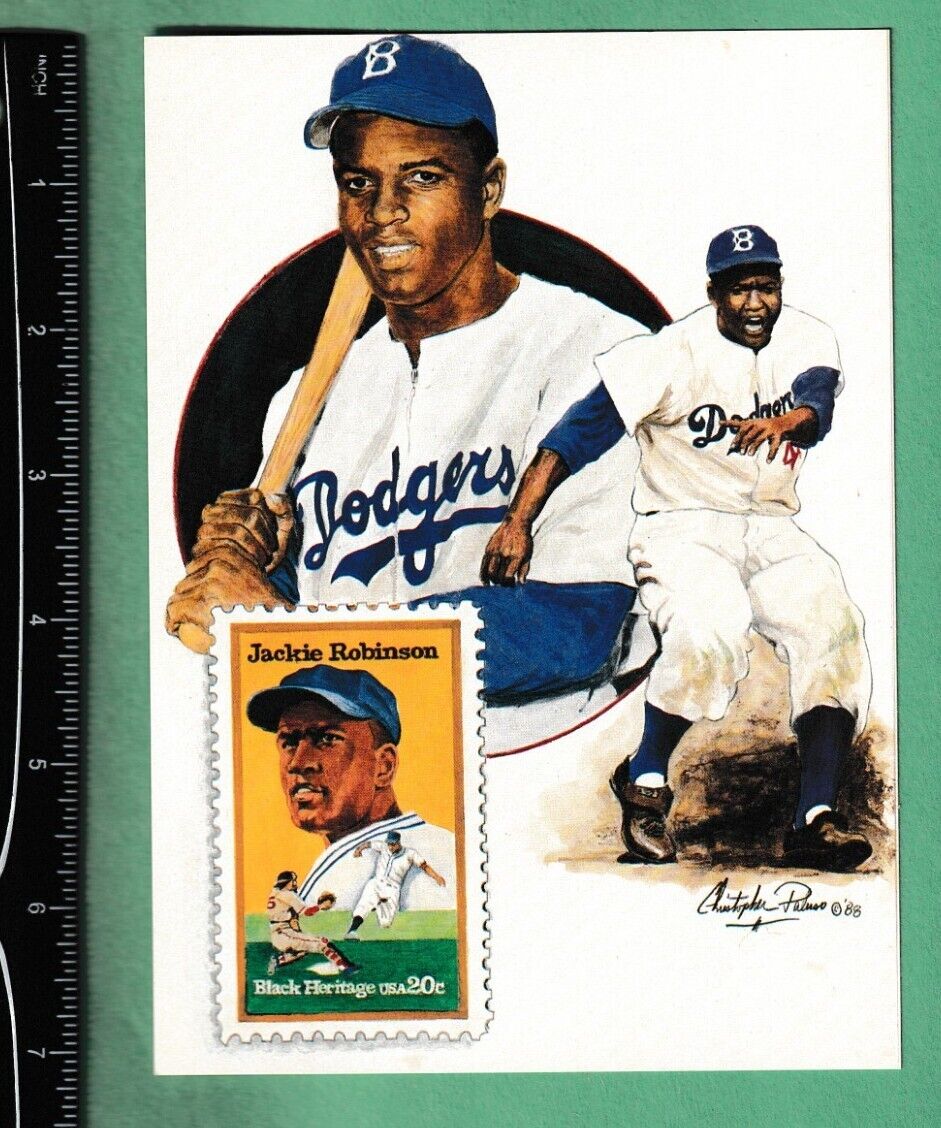 1990 Jackie Robinson Bkn Dodgers Postcard Prosport Creations Inc Paluso Art Ex+ 
