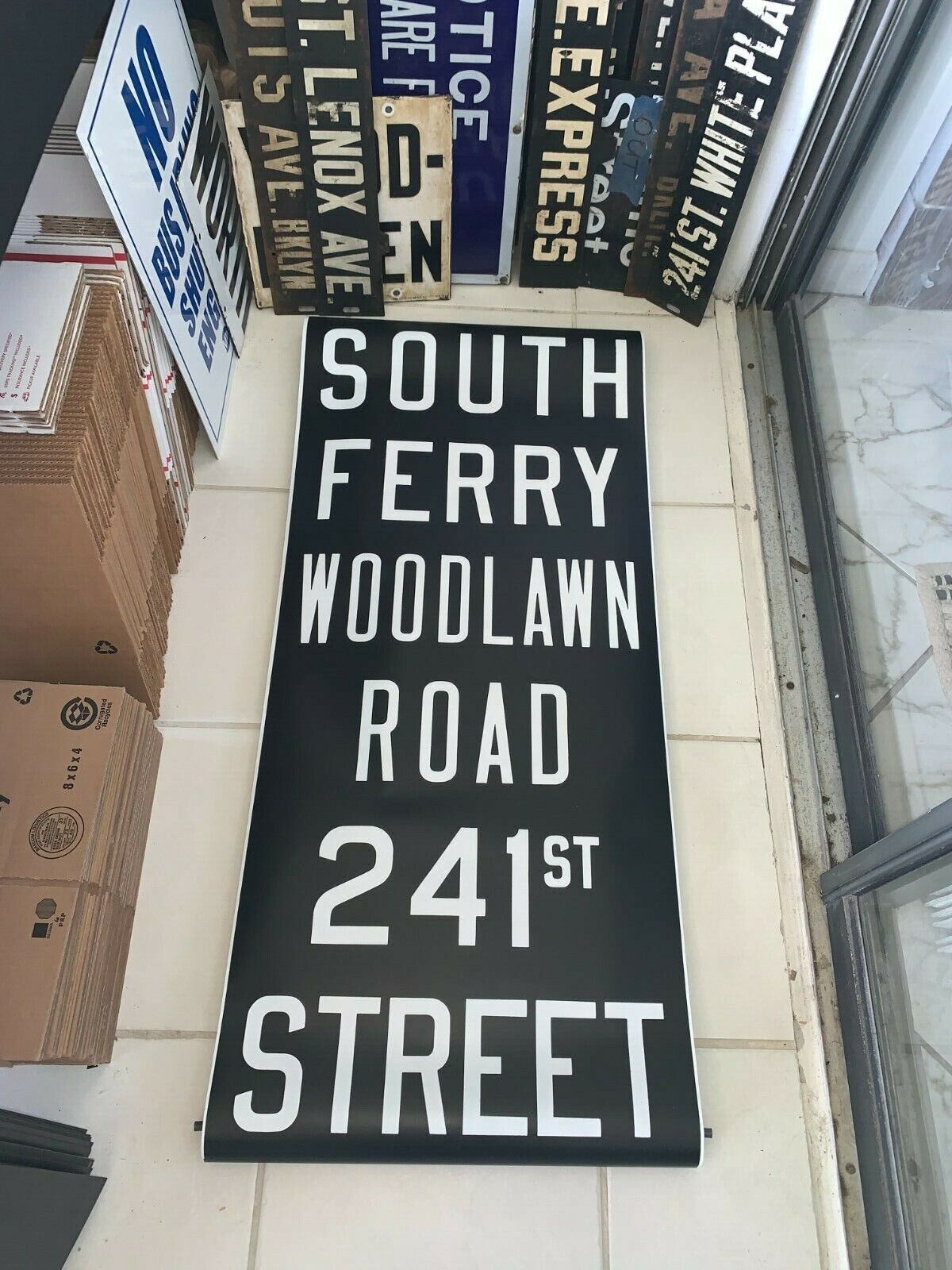 IRT NY NYC SUBWAY ROLL SIGN SOUTH FERRY FINANCIAL DISTRICT BATTERY PARK WOODLAWN