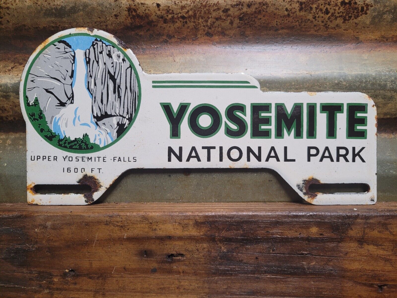 VINTAGE YOSEMITE PORCELAIN SIGN TAG TOPPER NATIONAL PARK FOREST SERVICE RANGER