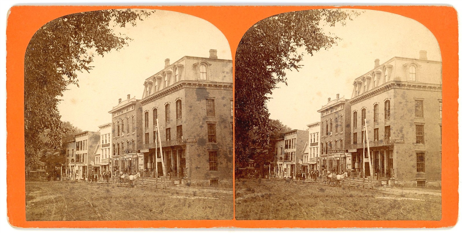 CONNECTICUT STEREOVIEW - West Winsted - Main Street - King Sheldon 1870s