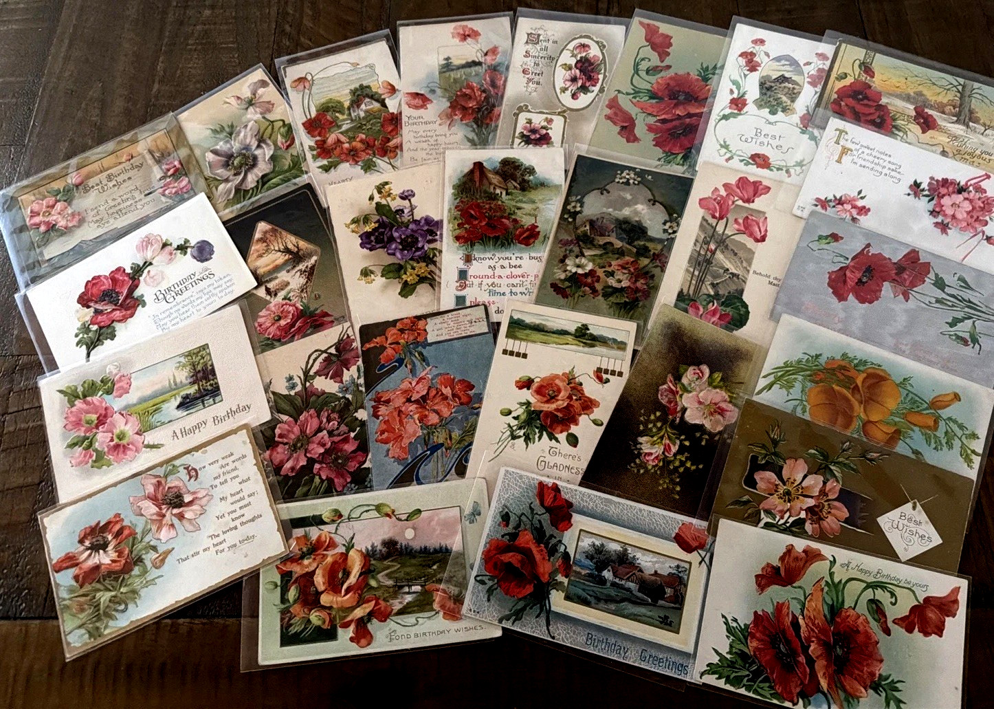 Colorful Lot of 25 ~Antique~GREETINGS POSTCARDS with POPPIES~POPPY FLOWERS~s497 Colorful Lot of 25 ~Antique~GREETINGS POSTCARDS with POPPIES~POPPY FLOWERS~s497
