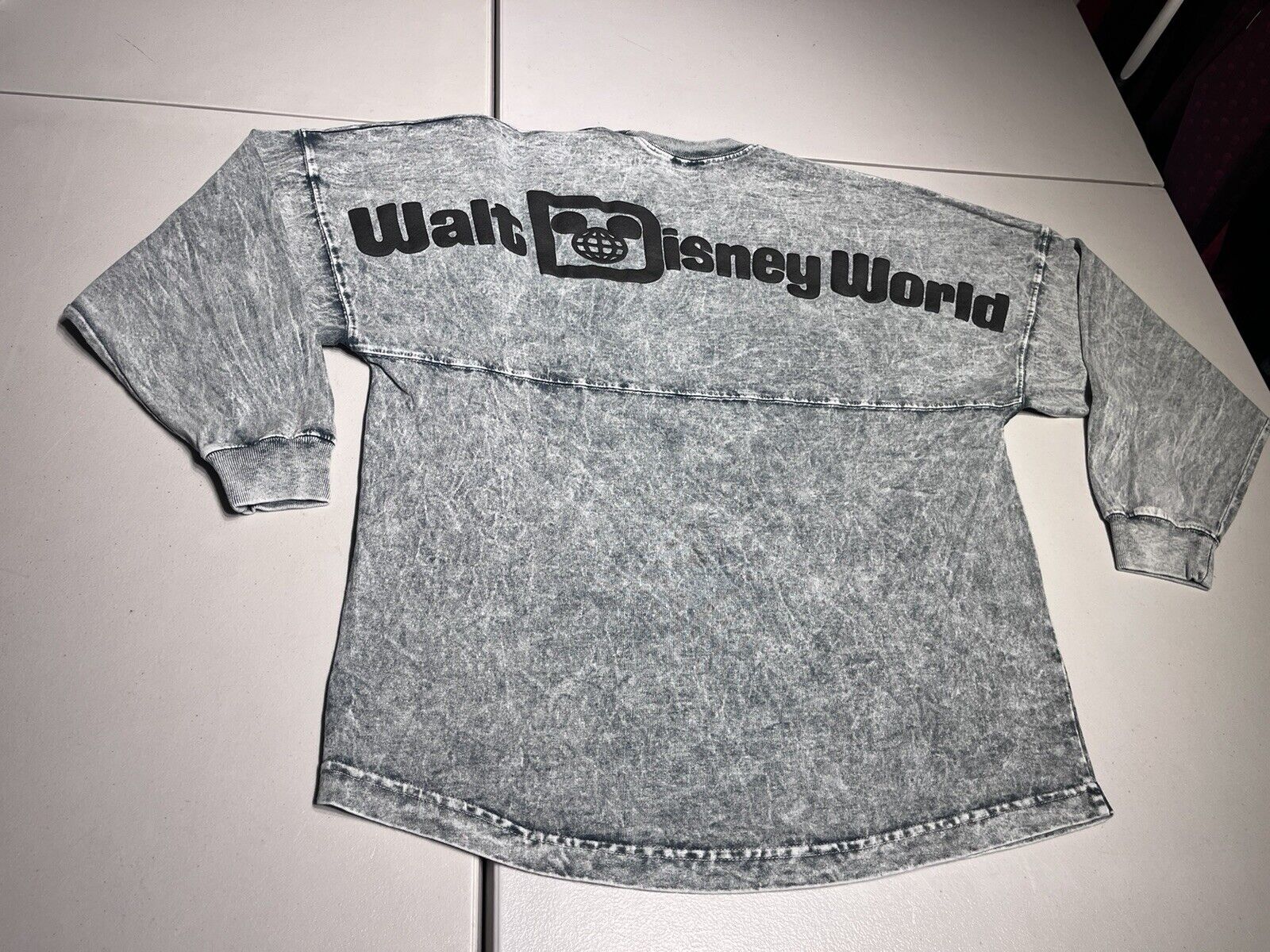 Disney Spirit Jersey Men\'s Small Stone Wash Gray Black Top Sweatshirt Shirt