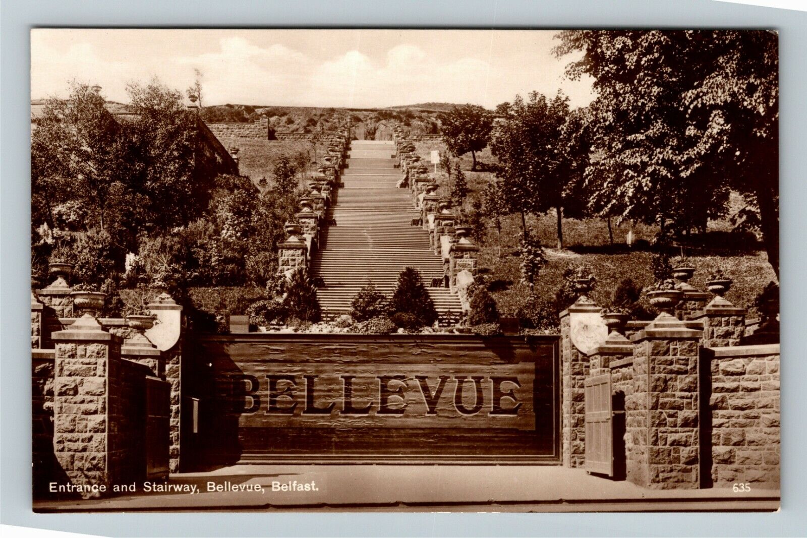 RPPC Belfast Ireland, Entrance & Stairway Bellevue, Real Photo Vintage Postcard
