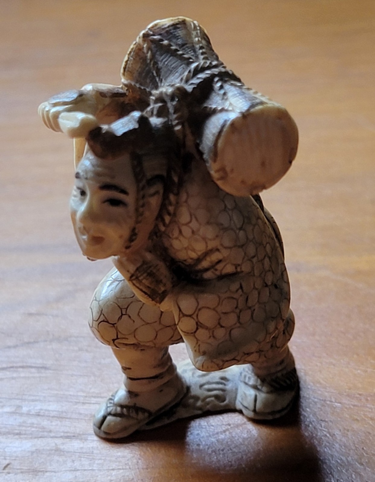 Vintage Resin Japanese Style Figurine Netsuke Okimono Style Traveler Man Mask Vintage Resin Japanese Style Figurine Netsuke Okimono Style Traveler Man Mask