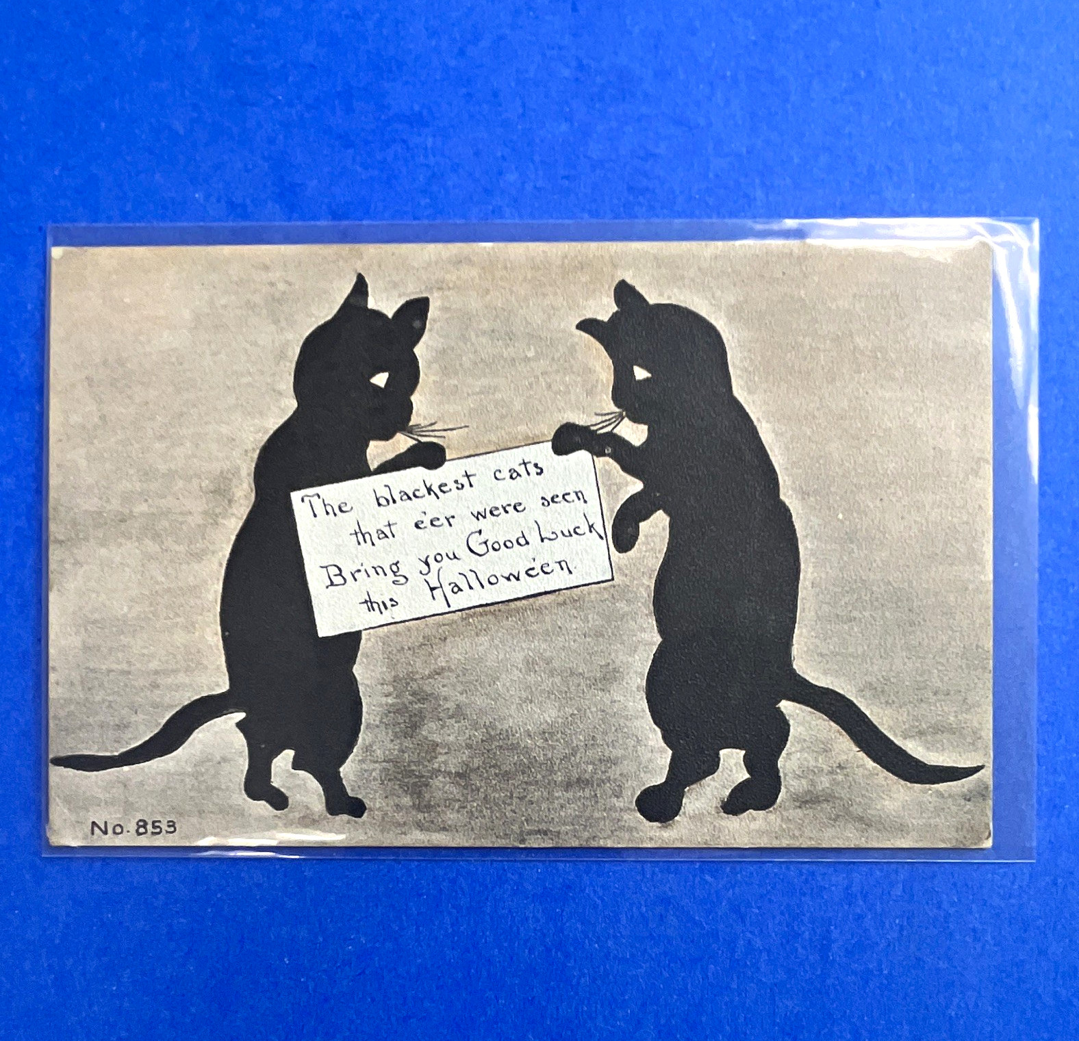 F. A. Owen Co. Vintage Halloween Postcard Black Cats Good Luck Dansville NY 853