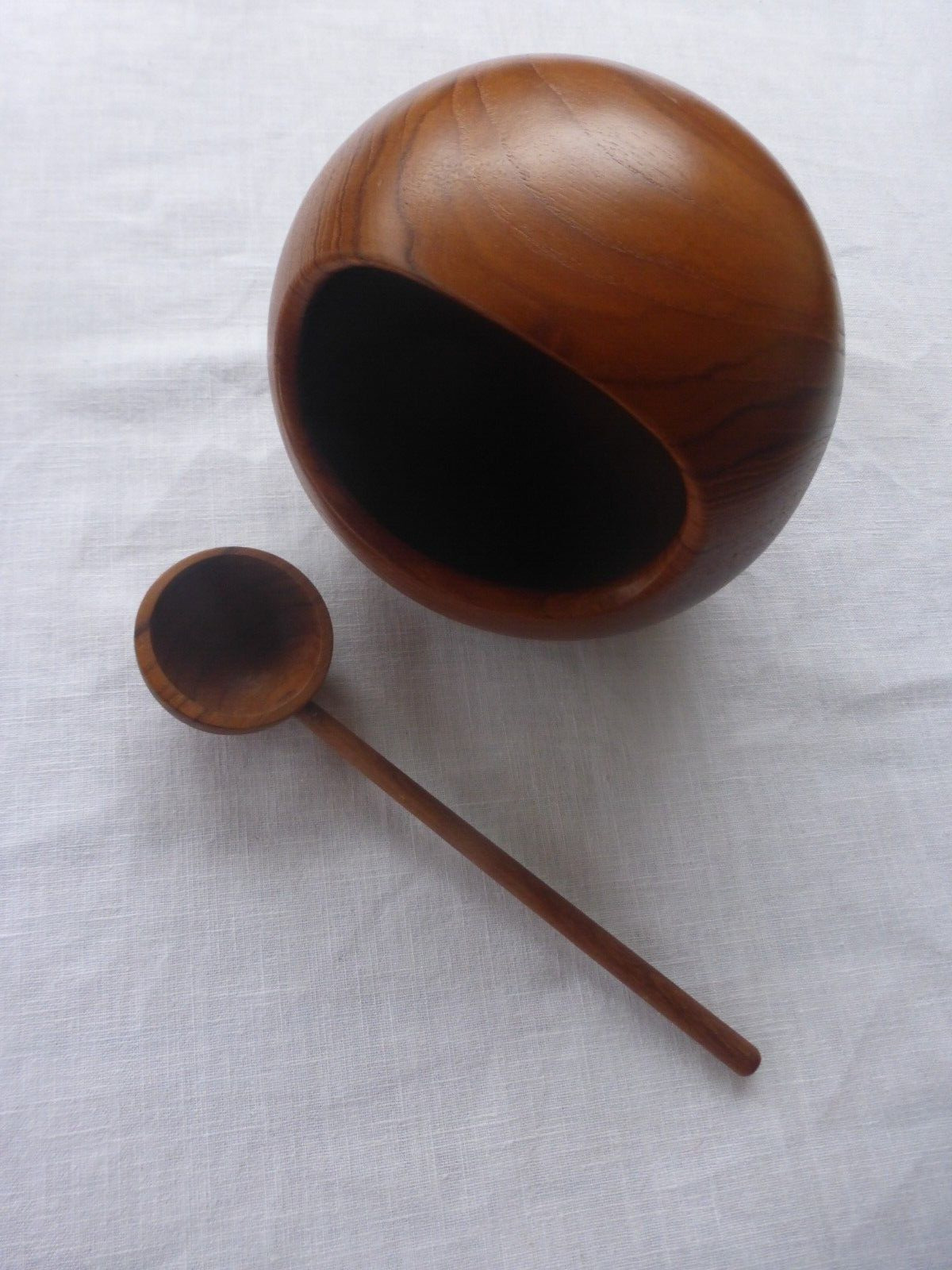 Vtg Sowe Konst Sweden Teak Wood Orb Sphere Nut Dish And Spoon Modern Design