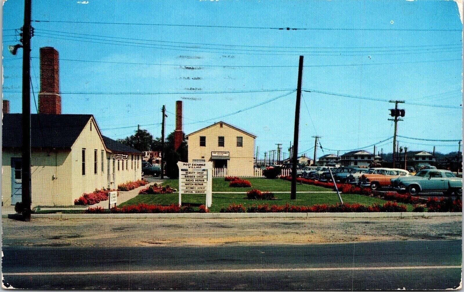 View Post Exchange Headquarters Village Antique Cars Postcard Note WOB c1955 PM