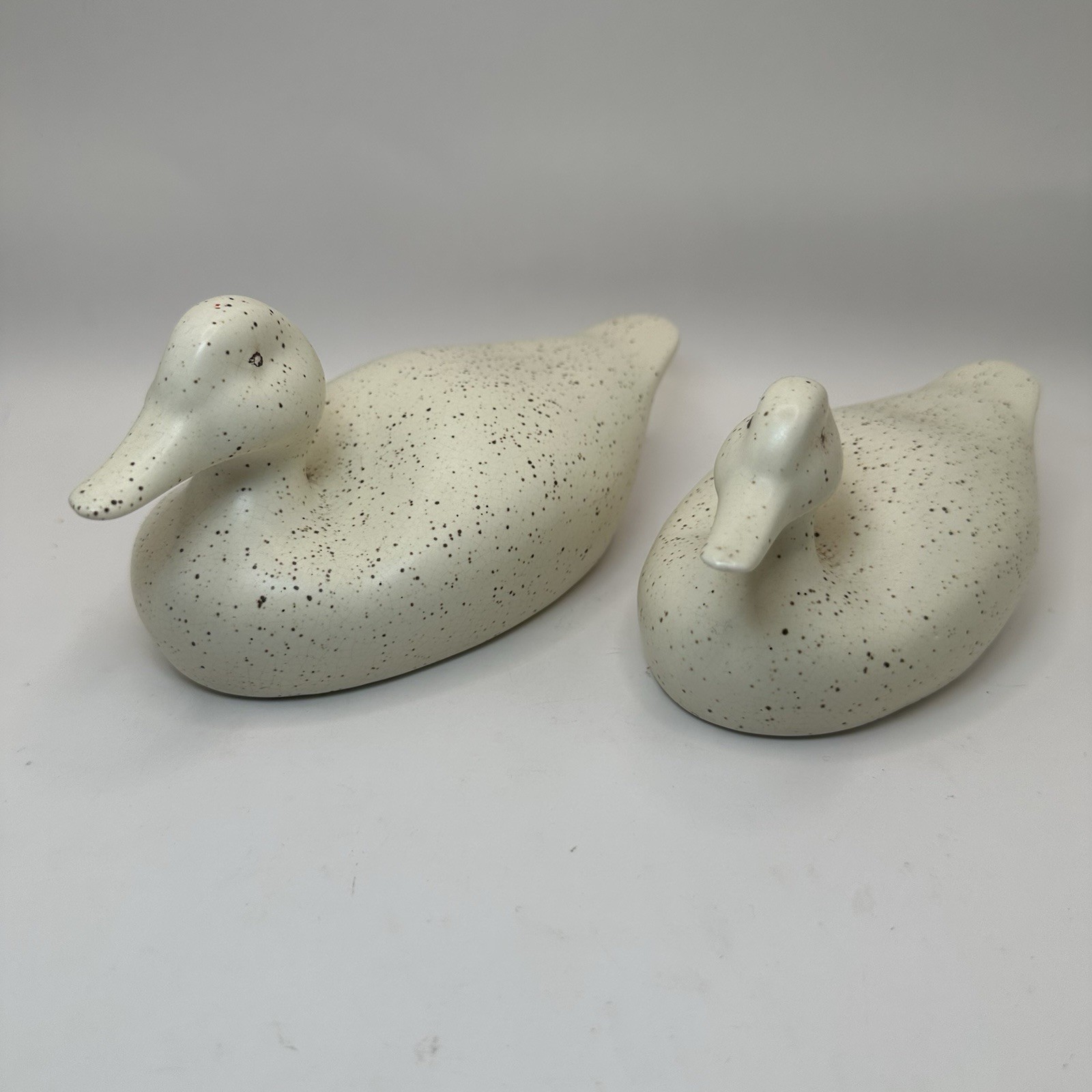 Vintage Mid Century Minimalist Speckled Ceramic Duck Decoy Set of Two