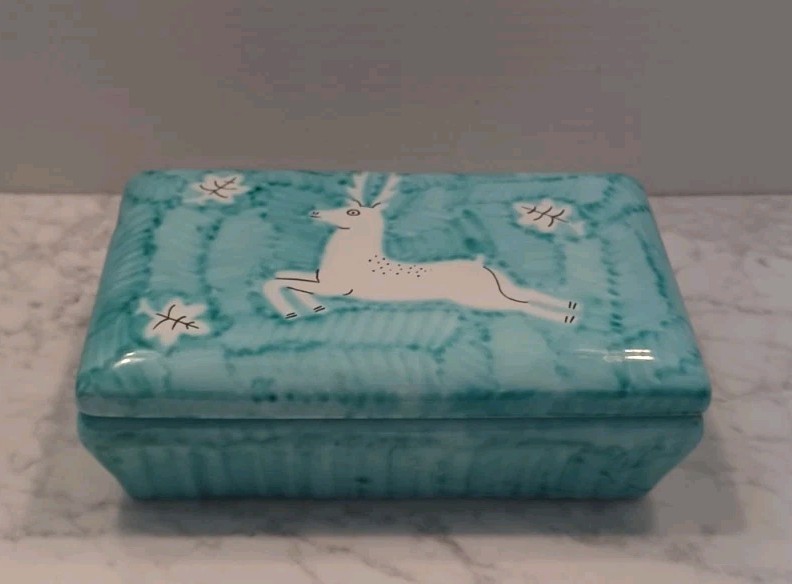 Vintage Cantagalli Italian Trinket Box W/ White Deer Motif 1960's