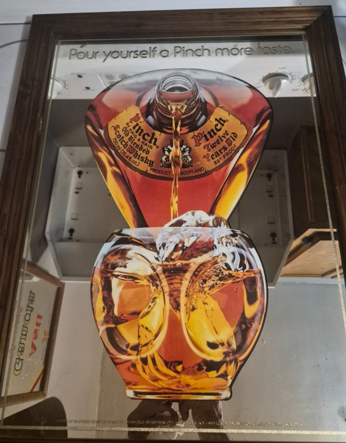 Vintage Pinch Scotch Whisky Advertising Mirror 24x18 Wood Frame Bar Sign
