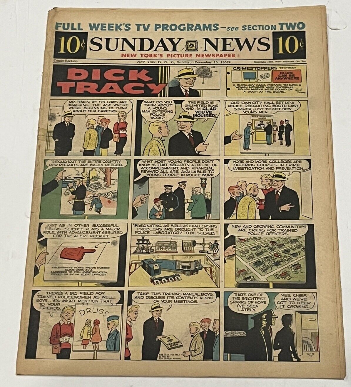 Sunday News Comic Strip Newspaper Insert Dick Tracy Terry Annie December 15 1957