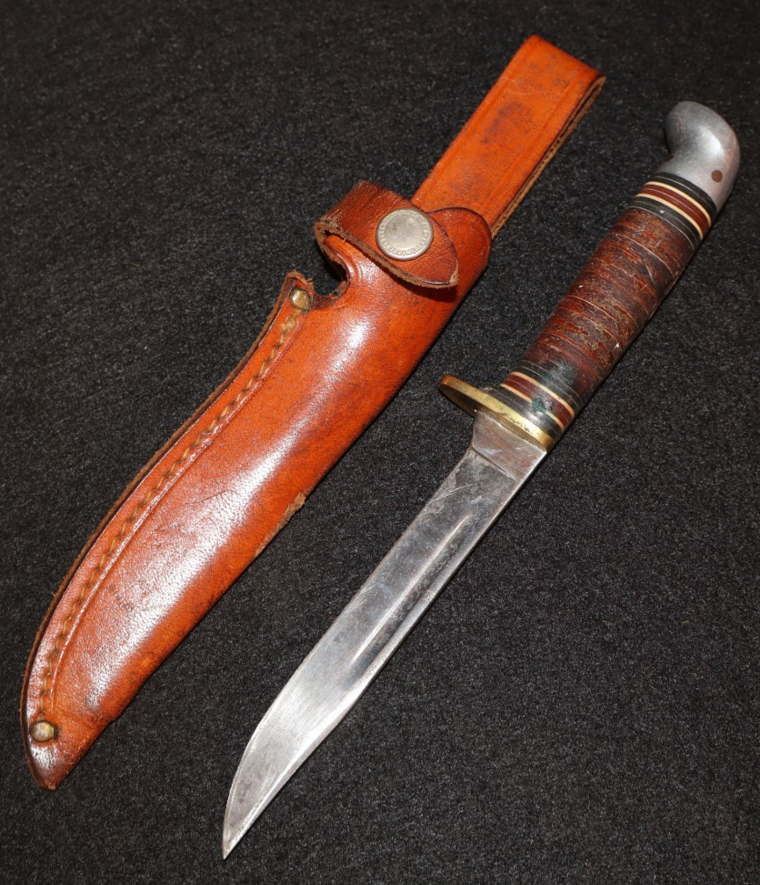 Vintage Western Fixed Blade Hunting & Utility Knife Red Spacers Boulder Colorado Vintage Western Fixed Blade Hunting & Utility Knife Red Spacers Boulder Colorado