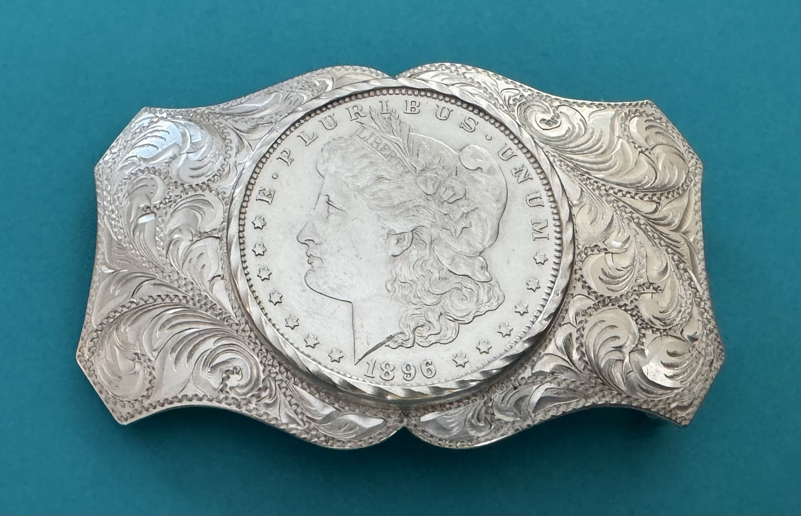 VTG Old Western Unbranded Sterling Silver 1896 Morgan Silver Dollar Belt Buckle VTG Old Western Unbranded Sterling Silver 1896 Morgan Silver Dollar Belt Buckle