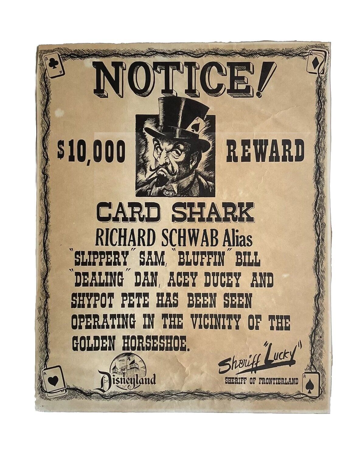 Vintage Disneyland Poster Frontierland Card Shark Disney Collectible 1950s