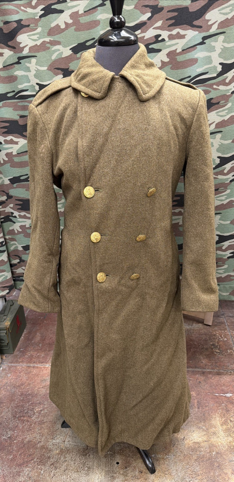 WW II ARMY TRENCH COAT- WOOL.  36 LONG