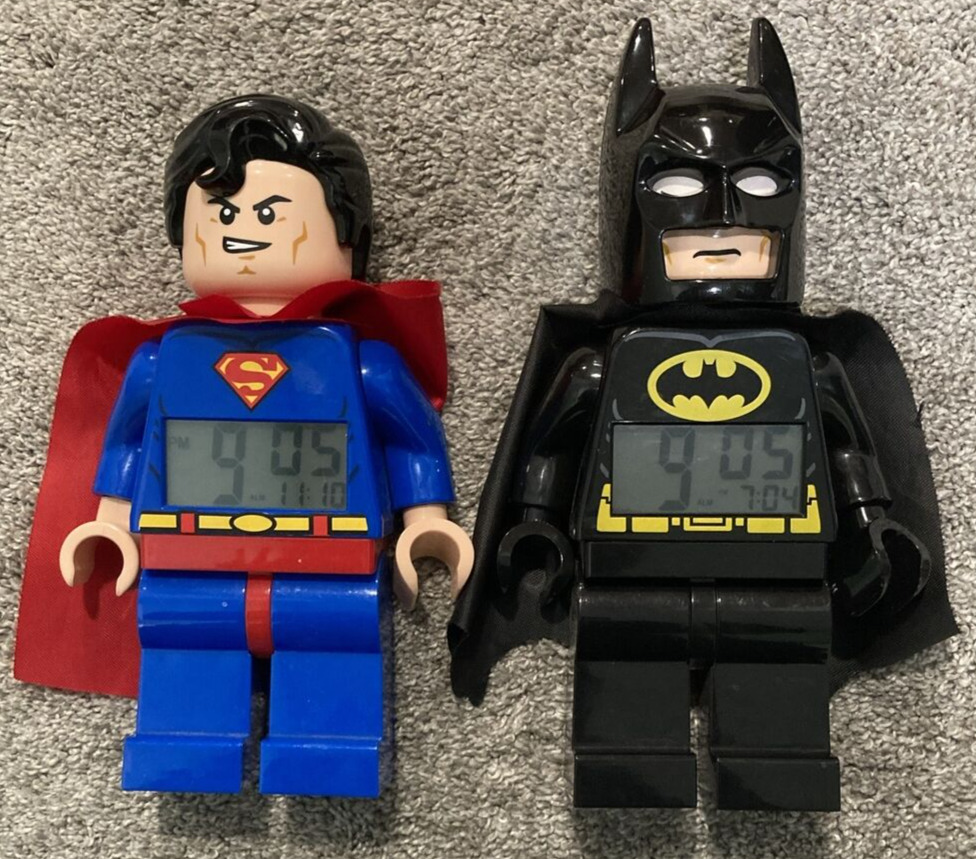 LEGO DC Comics 2017 The Batman AND Superman Digital Clocks (set of 2) working