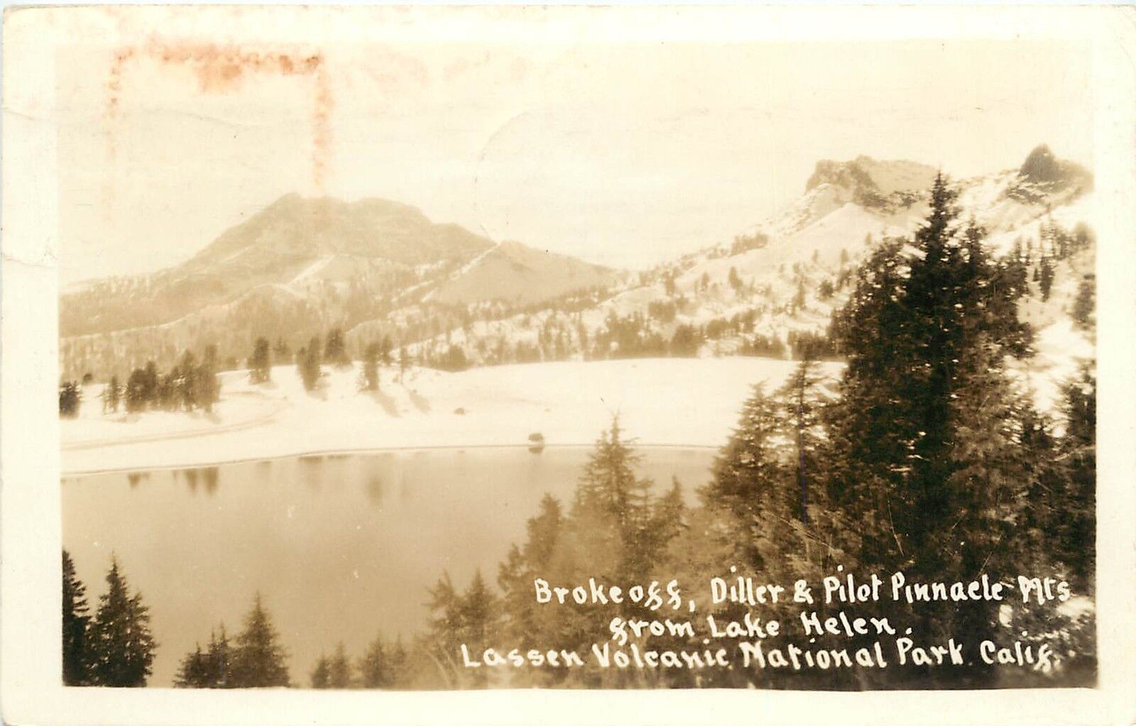 1940 RPPC Brokeoff Diller & Pilot Pinnacle Mts Lake Helen, Lassen Volcanic Pk CA