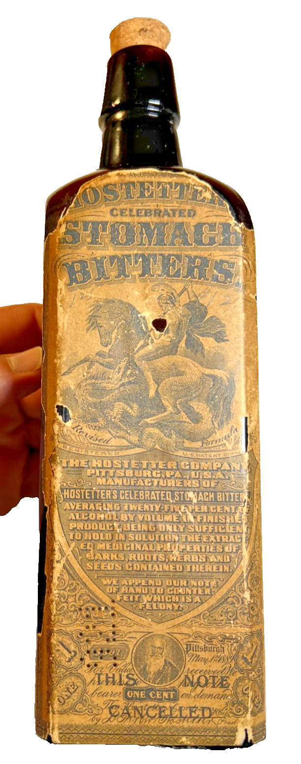 Antique c1917 Dr Hostetter’s Bitters Bottle Labeled Pittsburgh Pennsylvania