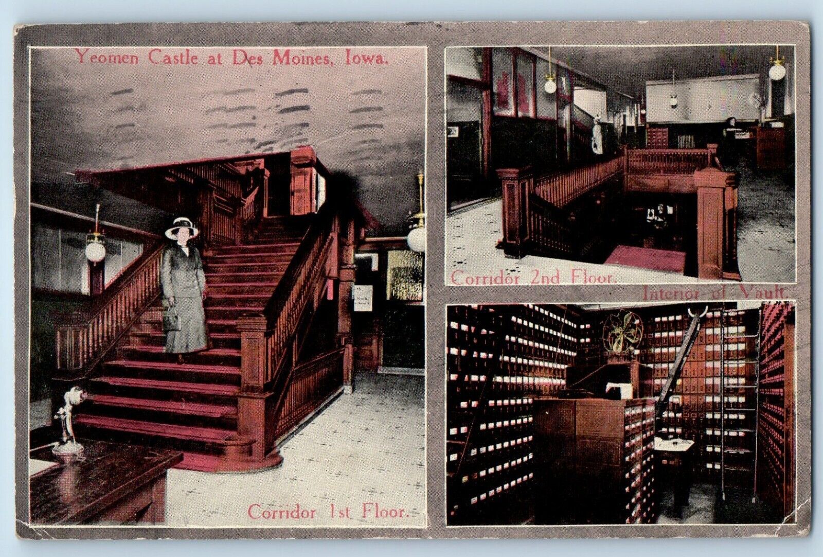 Des Moines Iowa Postcard Yeomen Castle Corridor 1st Floor Interior c1912 Vintage