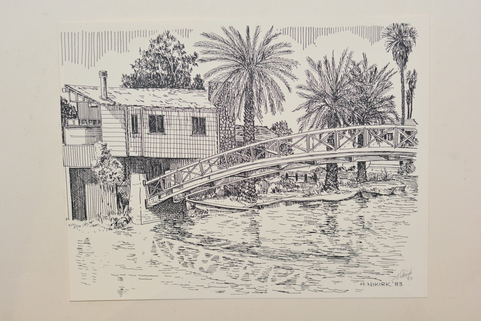 Venice Canal & Bridge in Venice, CA Lithograph Print SIGNED By Herbert Nikirk