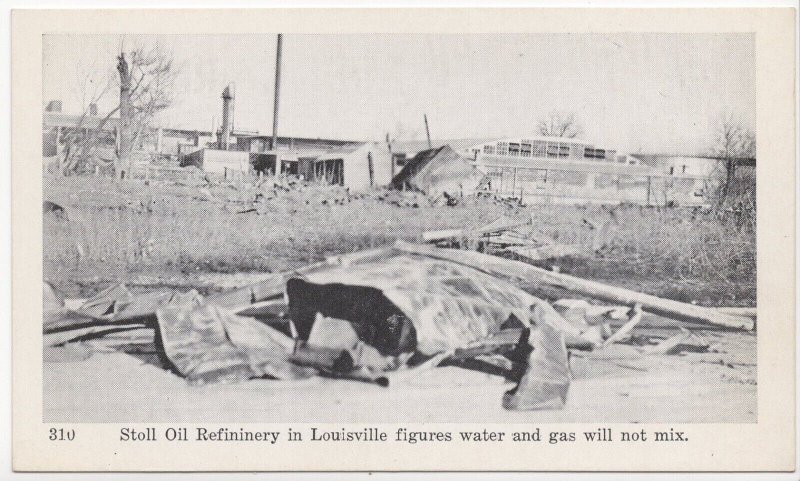 1937 Stoll Oil Refinery Flood Aftermath Louisville Kentucky Lithograph Postcard