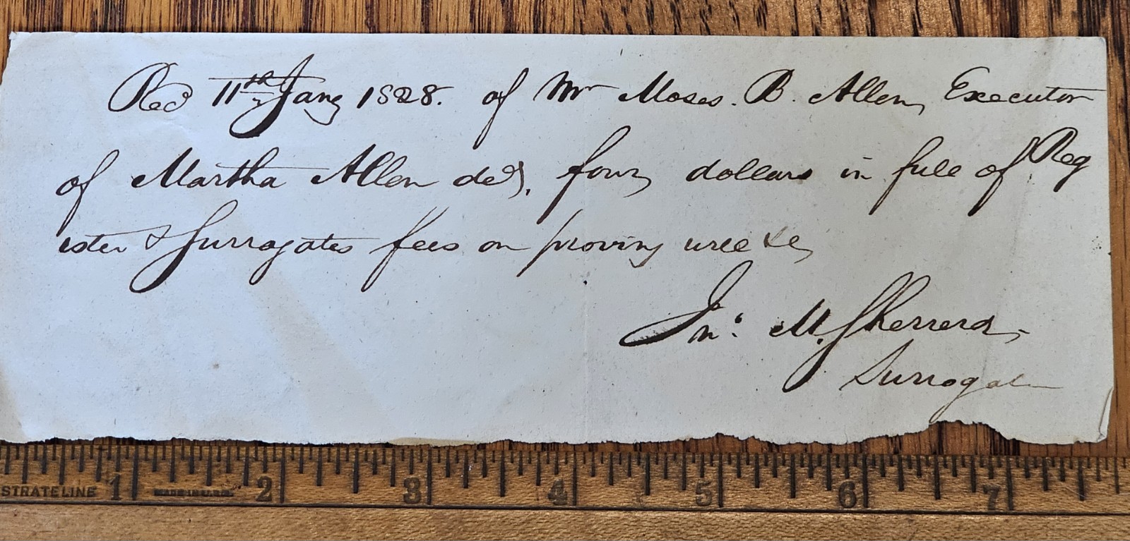 1828 Warren County NJ Probate Receipt John M Sherrerd First Surrogate Signed