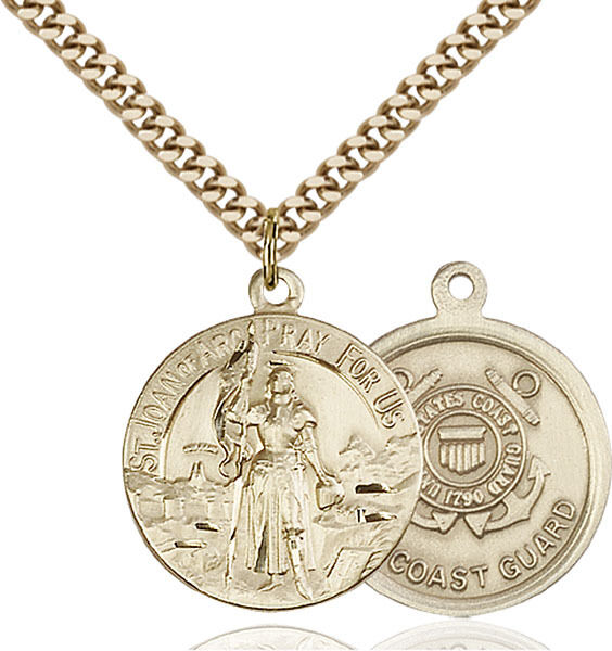 14K Gold Filled St Joan Of Arc Coast Guard Military Catholic Medal Necklace