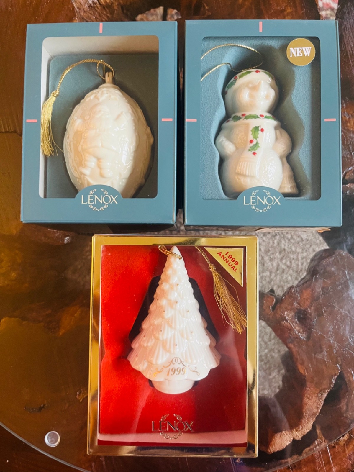 Lot of 3 Vintage Lenox Ivory 24 karat Gold accent Ornaments