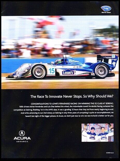 2009 Acura Race Innovate Original Advertisement Print Art Car Ad J831