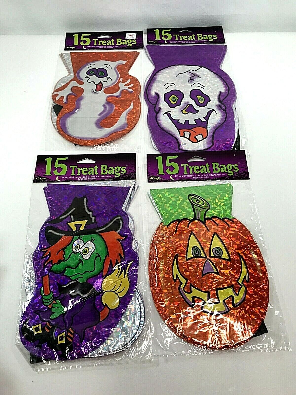 Vintage Lot of 60 Halloween Foil/Mylar Trick or Treat Candy Bags Fun World NOS