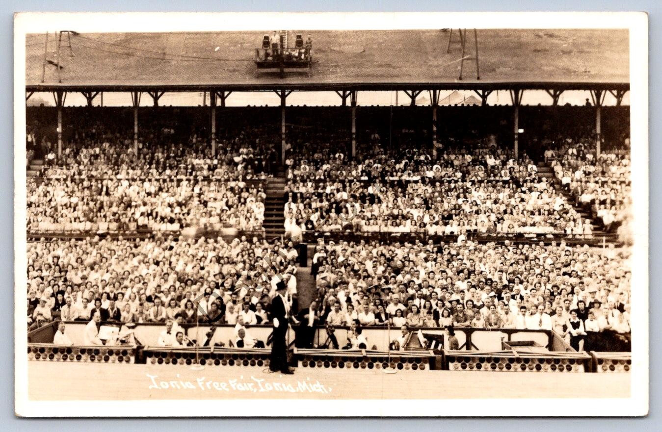 K65/ Ionia Michigan RPPC Postcard c1940s Ionia Free Fair Crowd Band 101 K65/ Ionia Michigan RPPC Postcard c1940s Ionia Free Fair Crowd Band 101