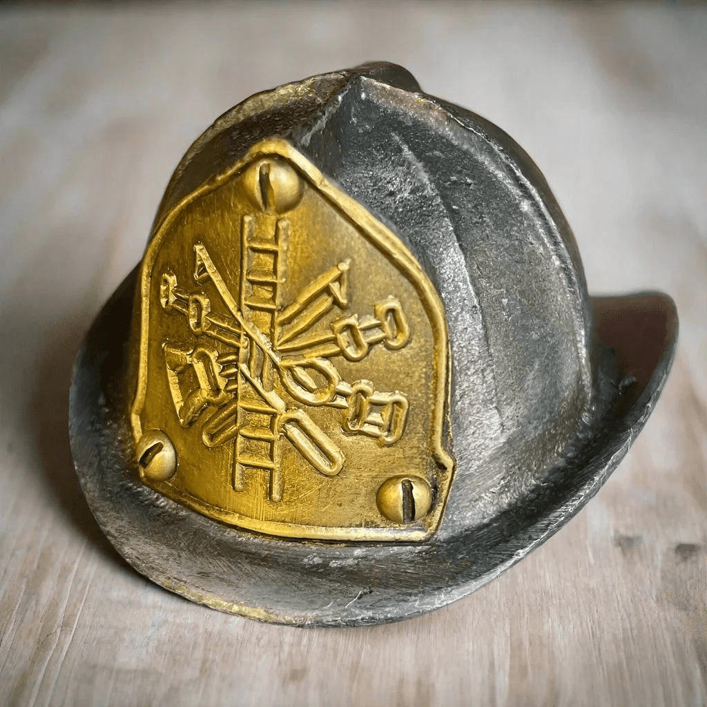 Fire Helmet Cast Iron Bottle Opener With Zinc Embossed Plate