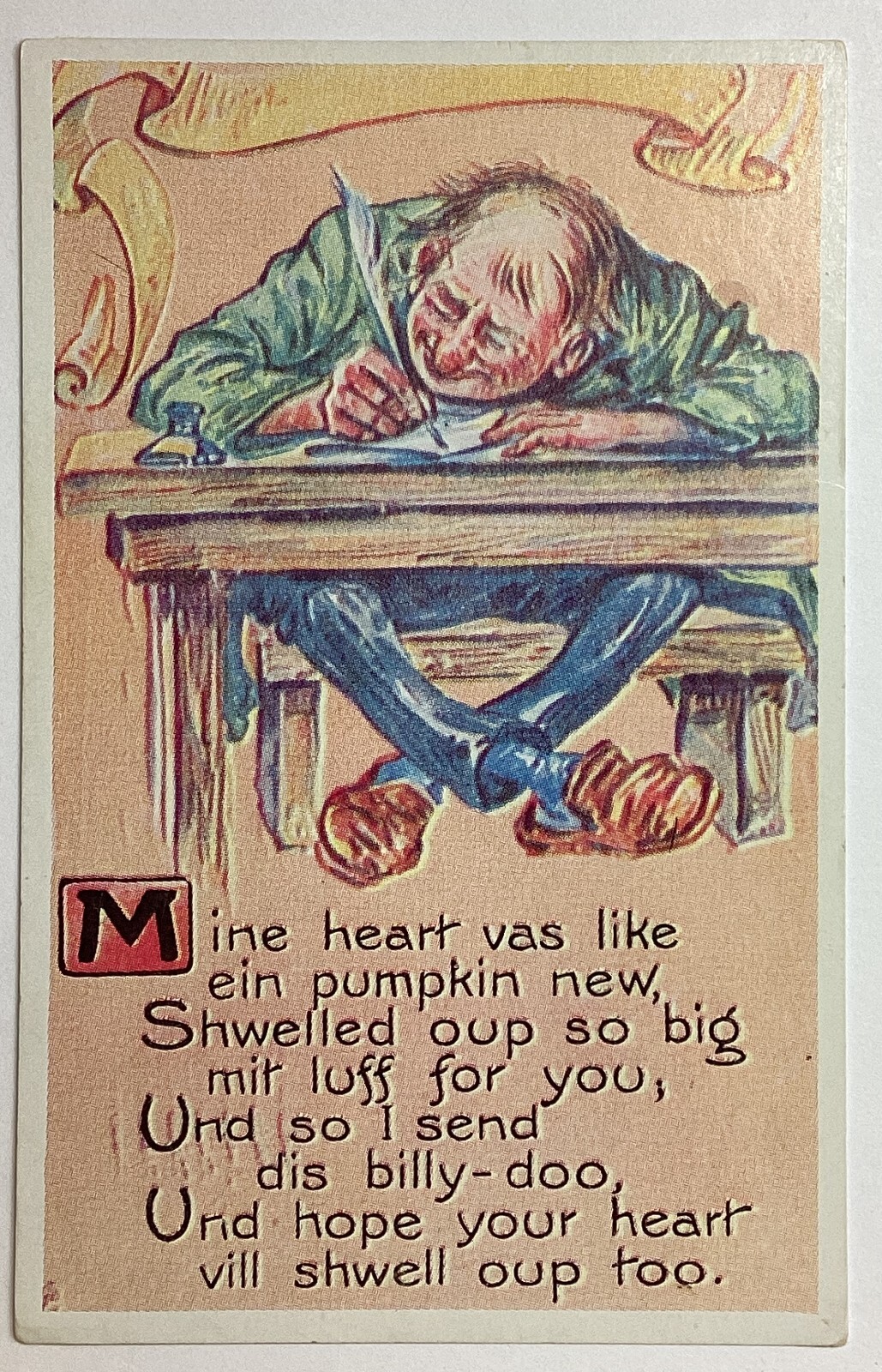 Man Writing Love Letter Poem Vintage Standard Postcard Unposted